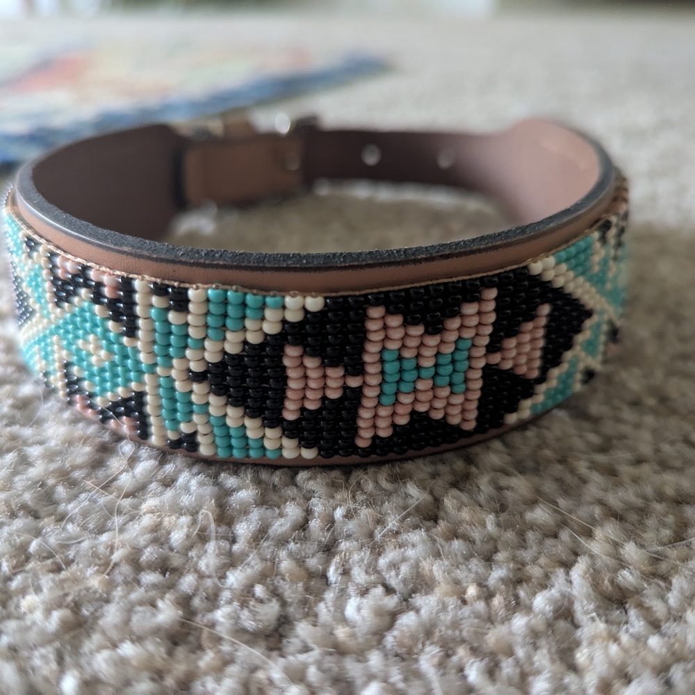 Beaded Dog Collar with Black and Turquoise Accents